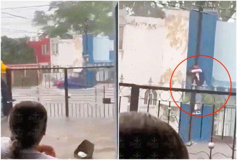 VIDEO: Two People Climb Light Pole to Escape Guadalajara Flood